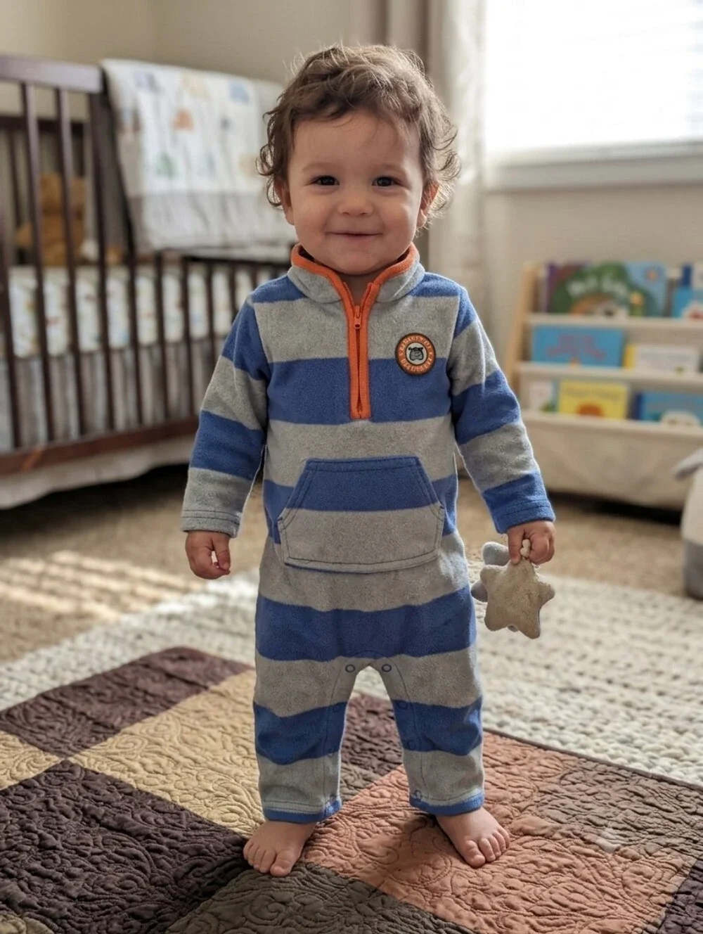 Carter's Blue & Gray Striped Fleece One-Piece Size 9 Month